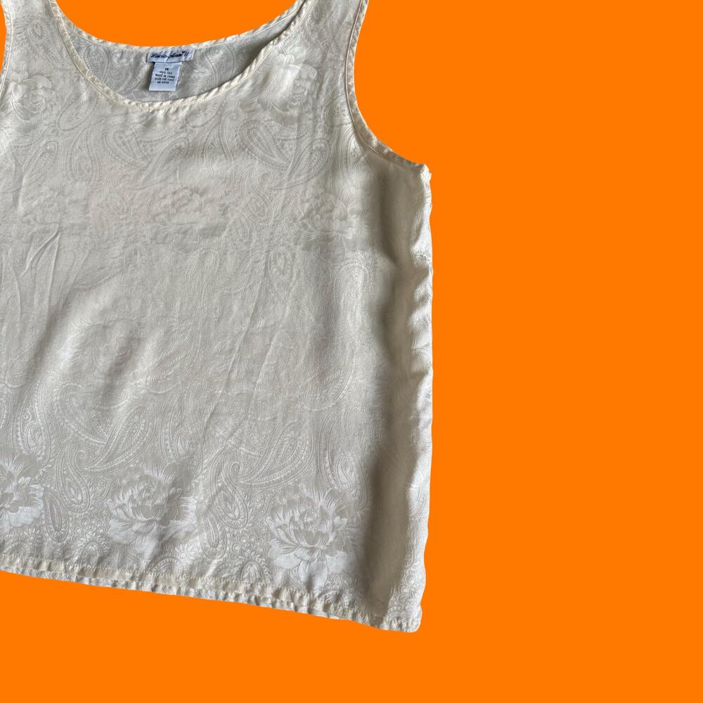 90's vintage ivory cream 100% silk jacquard camisole tank top M Lucie ann II - Picture 4 of 6